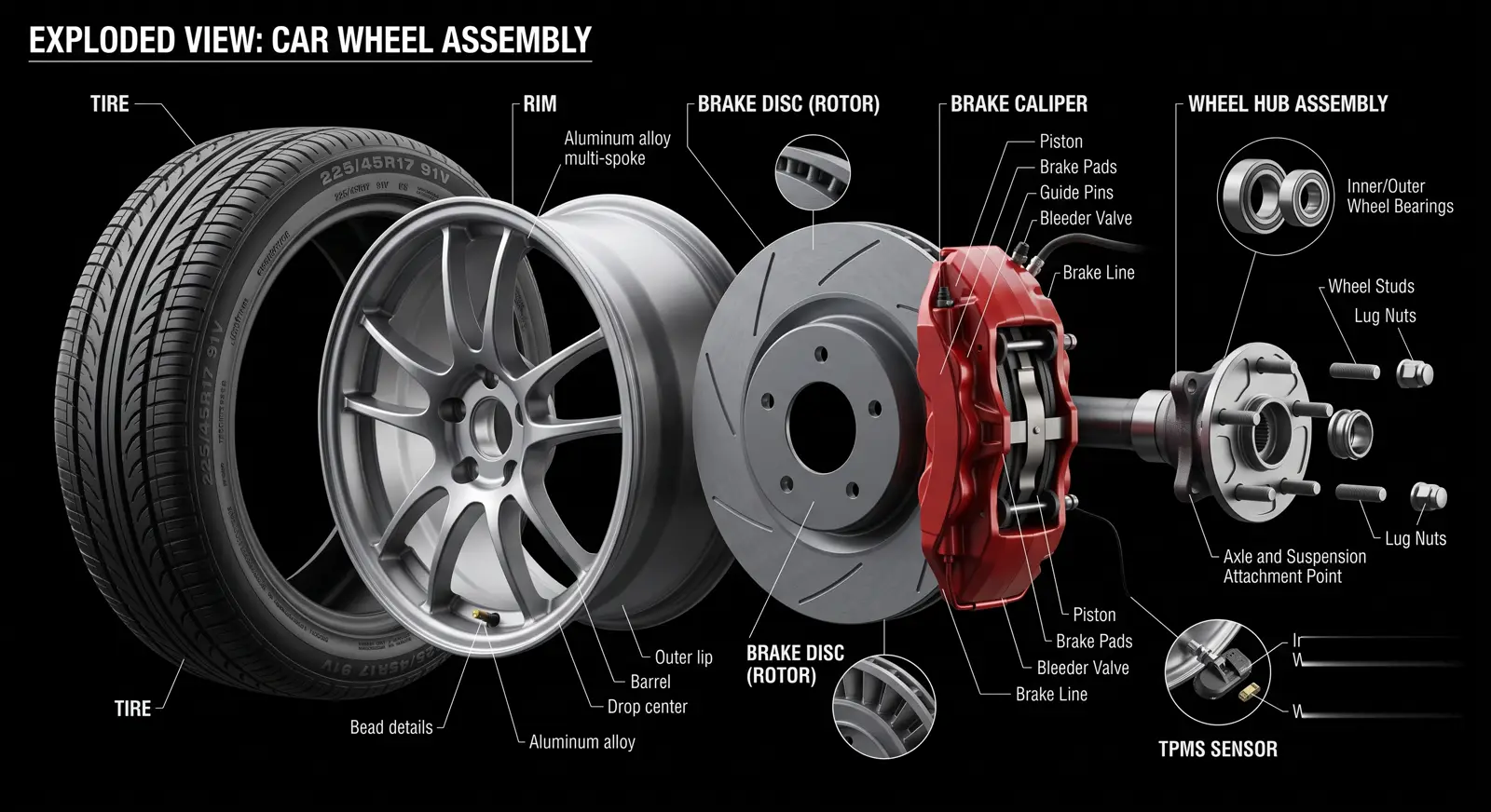 Exploded wheel assembly